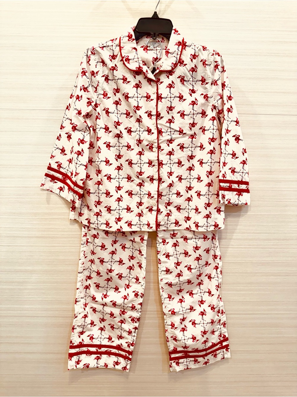 crown & ivy Flamingo Design Cotton Pajama Set Red on White size S